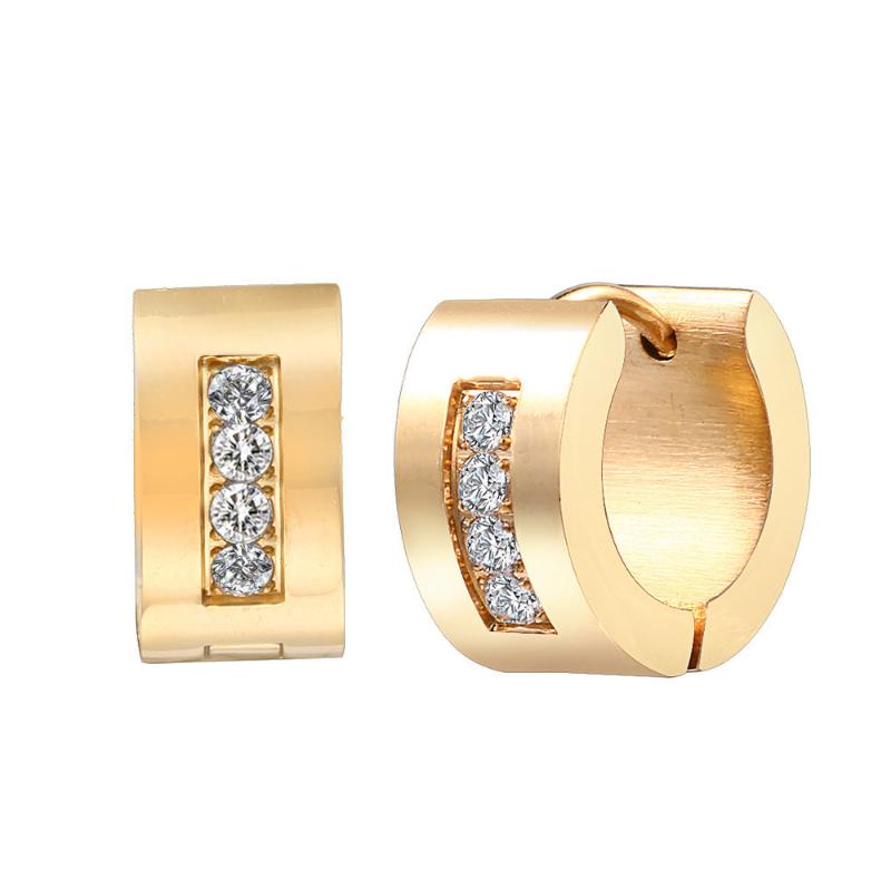 

Titanium Steel Hoop Earrings For Women Round Cubic Zircon Gold Circle Engagement Female Jewelry Accesories Wedding Earrings