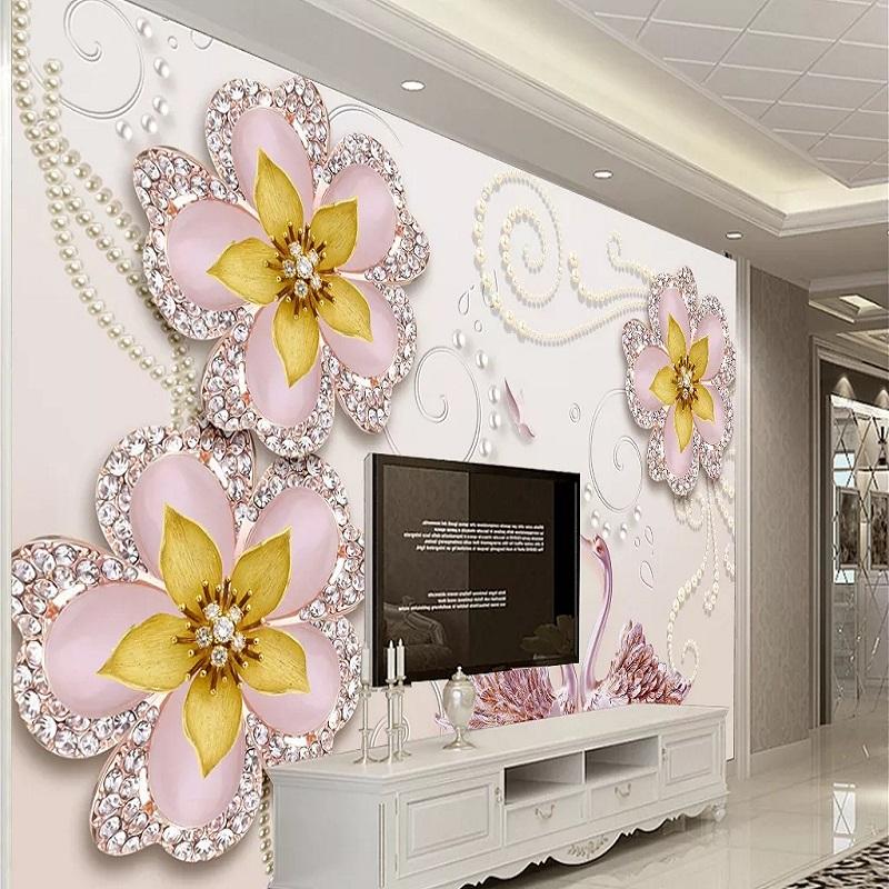 

New Custom 3D Large Mural Wallpaper Three-dimensional swan jewelry flowers children's room TV Background living Bedroom, As show