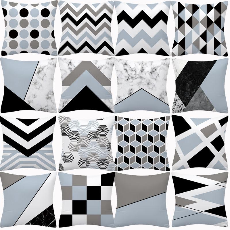 

Geometric Cushion Cover Marble Blue Black Decorative Cushions for Sofa Throw Pillow Polyester Pillowcover Single Side Pillowcase, 10576-017