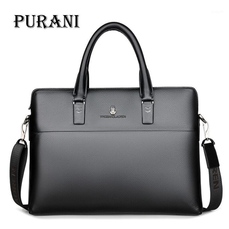 

PURANI Genuine Leather Briefcases 14" Laptop Handbag Dress Men Shoulder Bag Man Messenger Bag Crossbody Bags for Men Briefcase1, Black