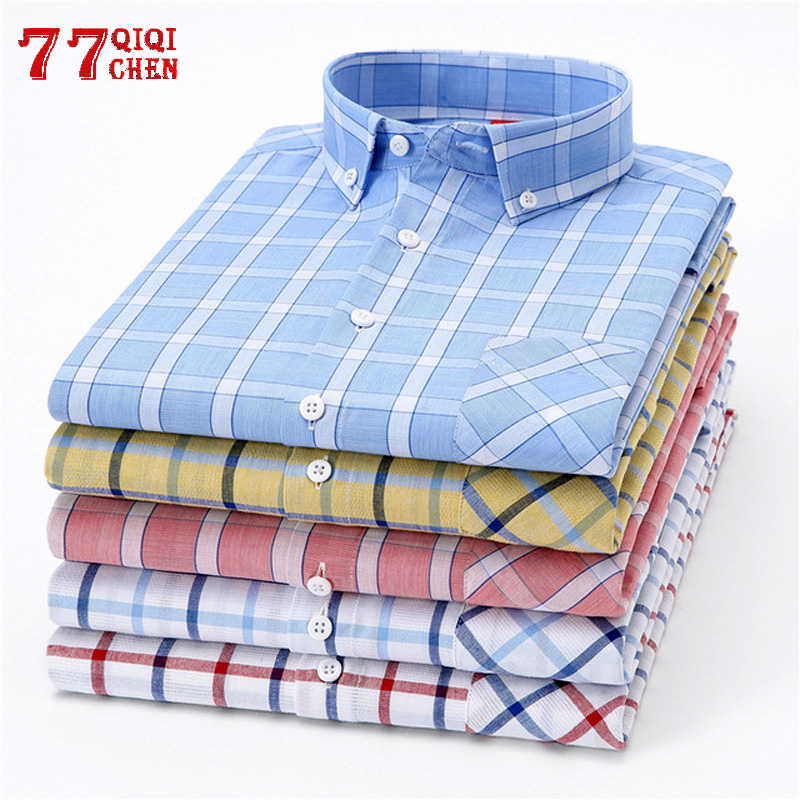 

Men's Casual Check Shirt Long Sleeve Social Plaid Shirts High Quality 100% Cotton Button Collar Business Shirts Male camisetas