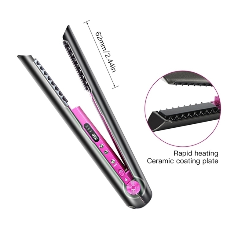 

2 in 1 Cordless Hair Straightener and Curler Professional Ceramic Flat Iron Rechargeable wireless Straightene 220124