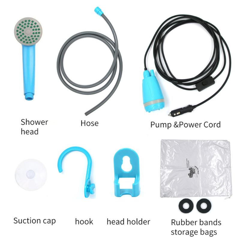 

1 Set Portable Outdoor Camping Shower Automotive Outdoor 12V Shower Set for Travel Sun Bathing Pet Washing (Sky-blue