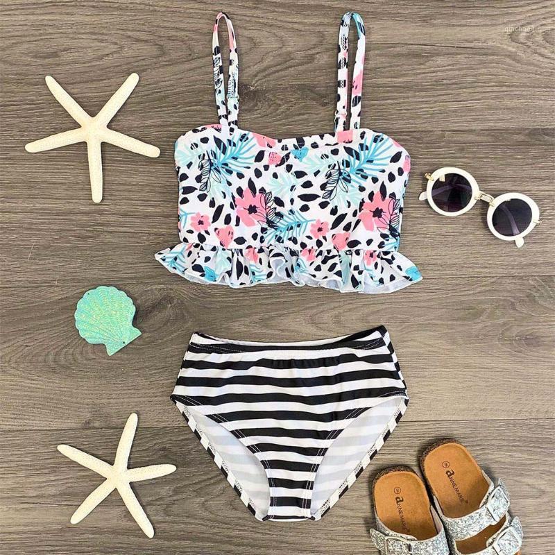 

Summer Kids Baby Girls Floral Striped Print Swimwear Swimsuit Bikini Outfits Fashion Separate Girls swimsuit Toddler Baby X1