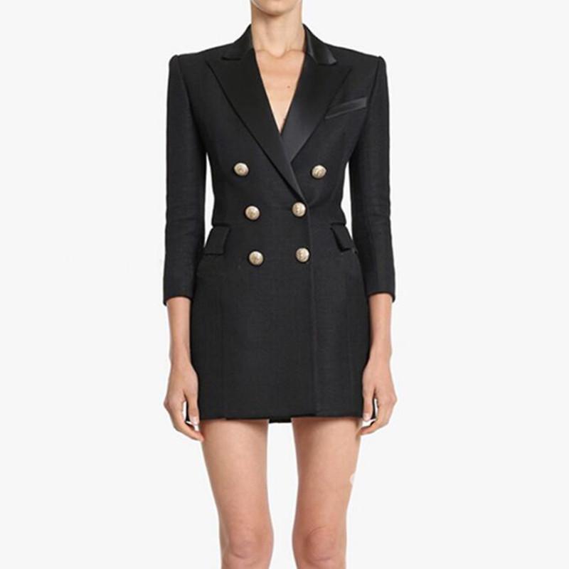 

Black Blazer Women Long Elegant Runway Designer Luxury Double Breasted Suit Jacket Coat 2020 New Fashion veste blazer femme
