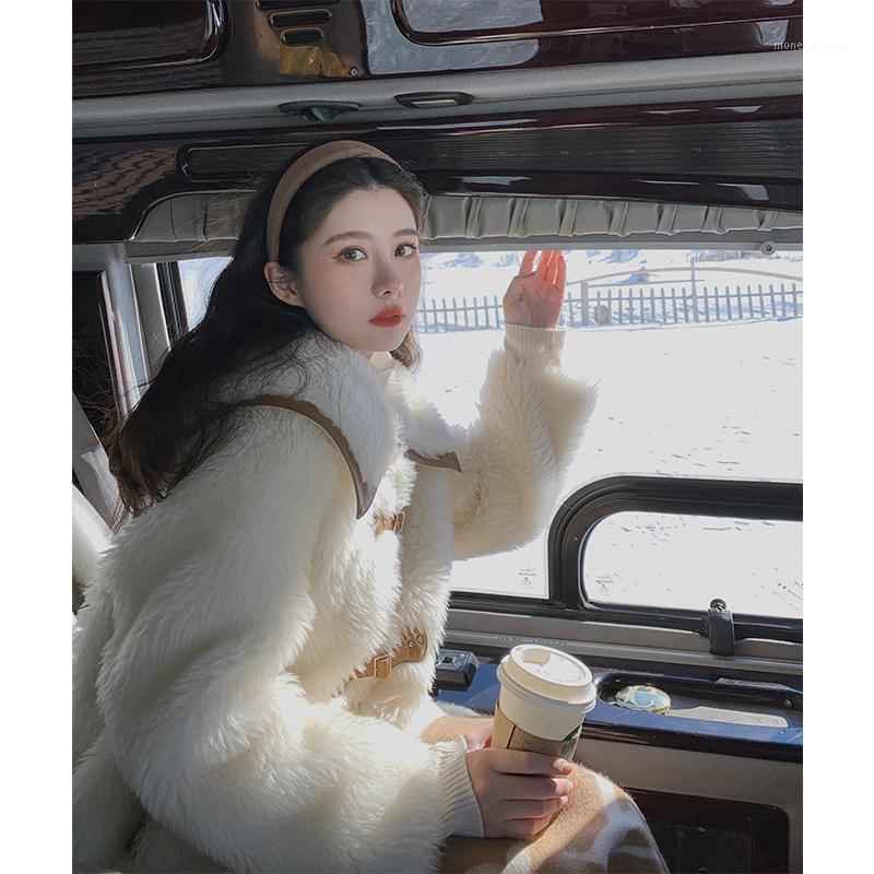 

New Winter Coat Women Faux Sheep Fur Fur Coat Plus Size Women Warm Long Sleeve Faux Jacket Hooded Overcoat1, Beige
