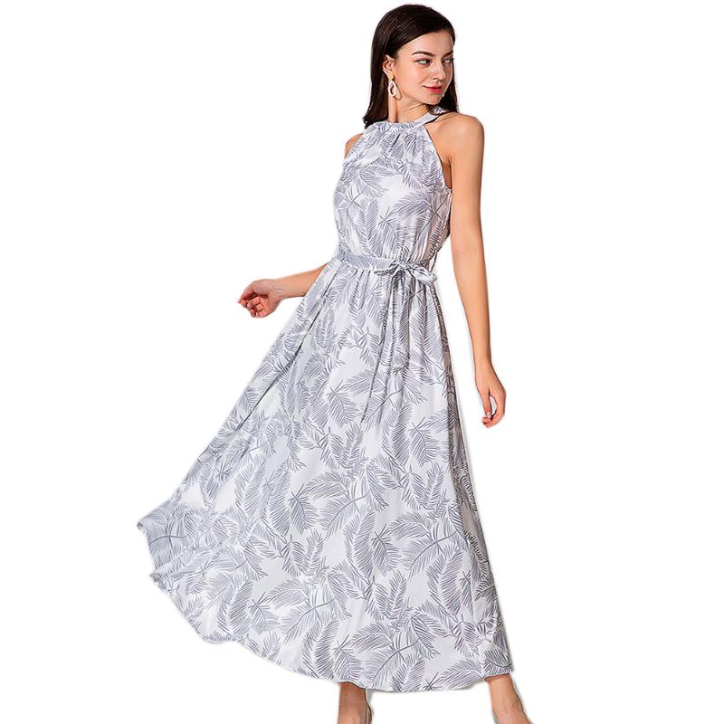 

ZOGAA Summer Dress Women Casual Sleeveless Printed Halter Dresses Loose Sashes Fashion Sweet Ladies Long Empire Dress for Women, Green