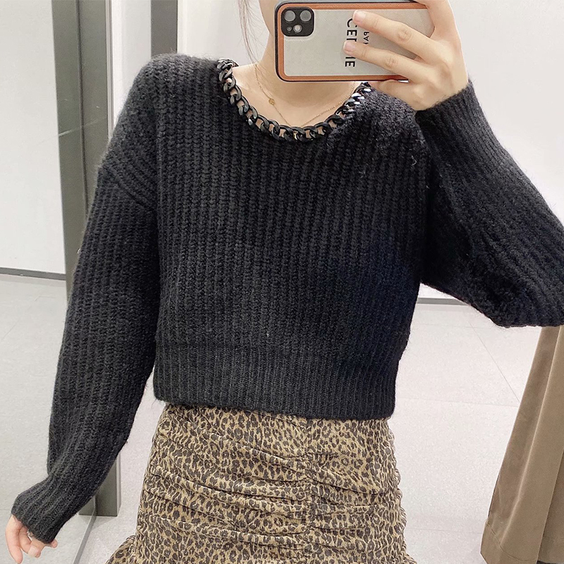 

2021 New Autumn Winter Women Sweaters Solid Pullovers Chain O-neck Warm Long Sleeve Vintage Top Lady Sweater Jgdf