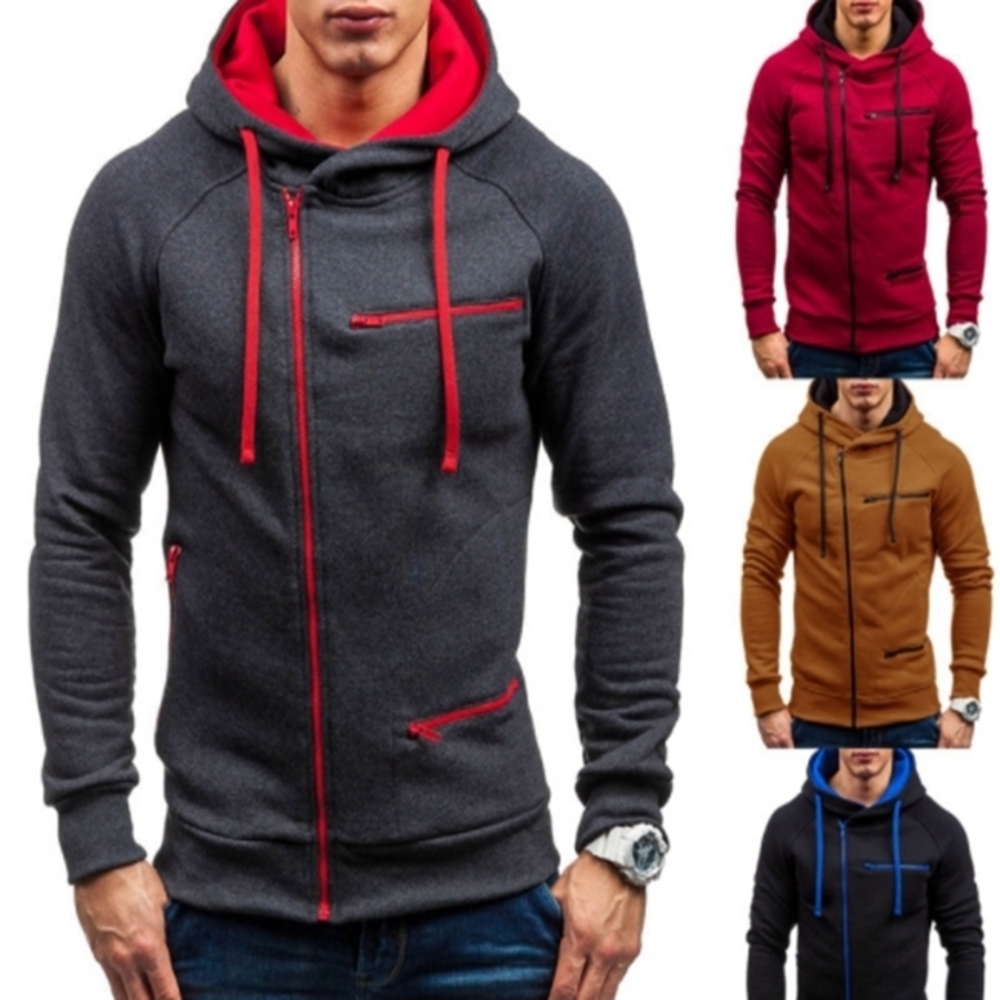 

SE8014 European American men's zipper hoodie fashion casual plus velvet sweater autumn and winter simple loose coat tide, Black