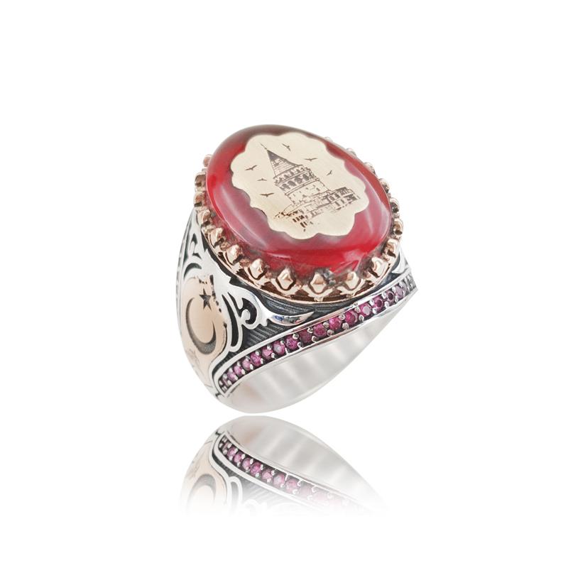 

High Quality Original Hot Sale Rings Antique Galata Tower 925 Silver Turkish Istanbul Men Ring Vintage Jewelry Ring for Man