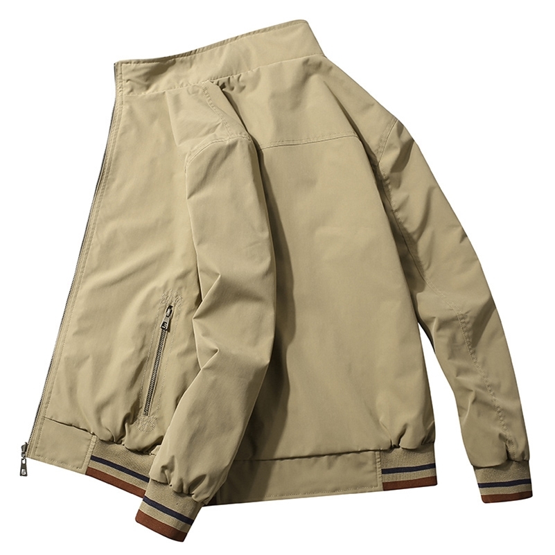 

Quality Double Side Bomber Solid Casual Jacket Men Spring Autumn Outerwear Mandarin Sportswear Mens Jackets for Male Coats M- 201105, Khaki