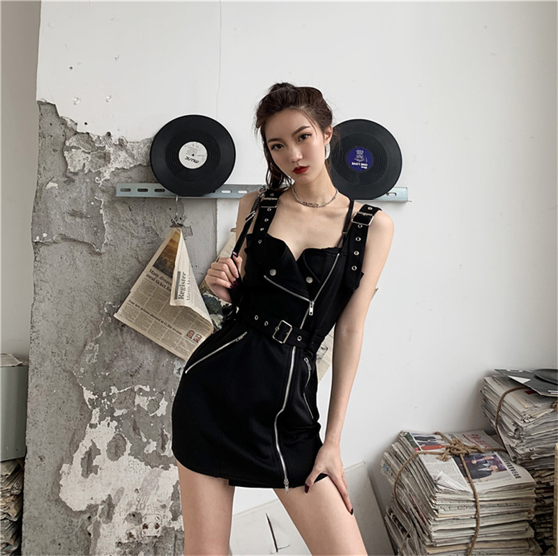 

2021 Punk-style Punk Motorcycle Mini New Summer Sleeveless Chess Dress in Zipper Strapped Street JBK4, Red