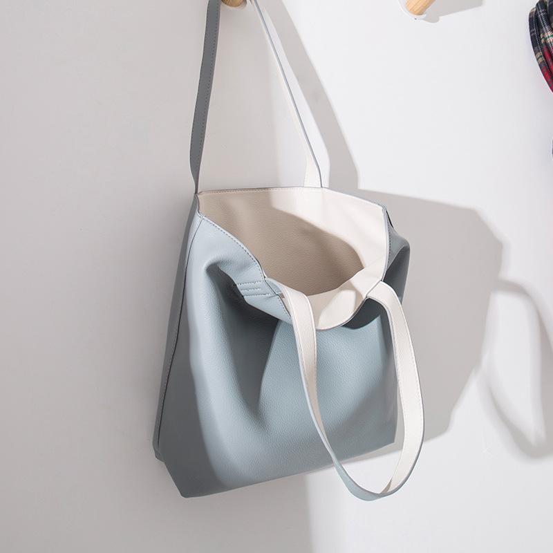 

2Pcs/set Soft PU Leather Woman Tote Bags Large Capacity Shopper Totes Big Black Handbag Purses Fashion Women Handbags