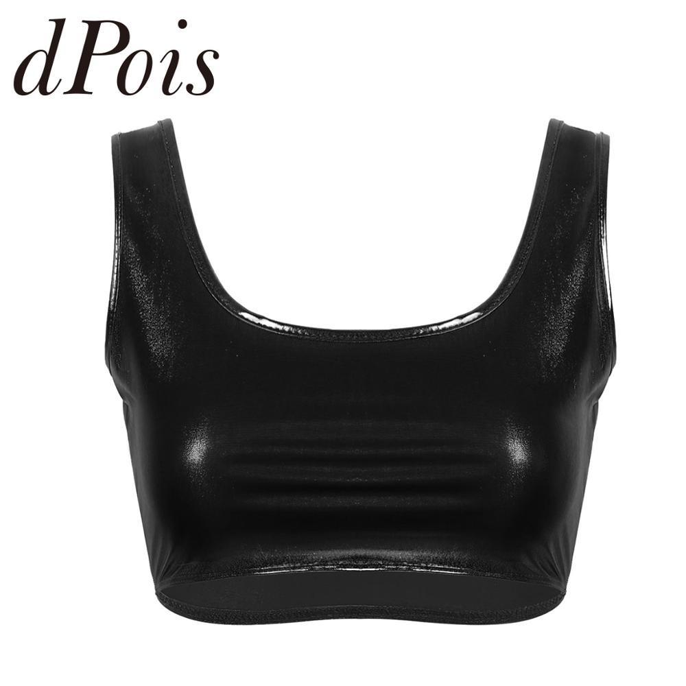 

Women Sports Bras Shiny Metallic Top Bodice U Neckline Sleeveless Racer Back Yoga Sport Bra Top For Gym Workout Activewear Dance, Blue