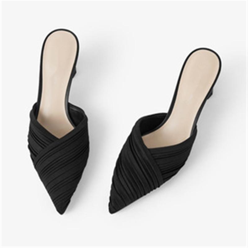 

The Latest Strnge Heels mules shoes Pointed Comfortable Slippers Hot Cake Block Toe And Thick Heels Shoes For Female, Black