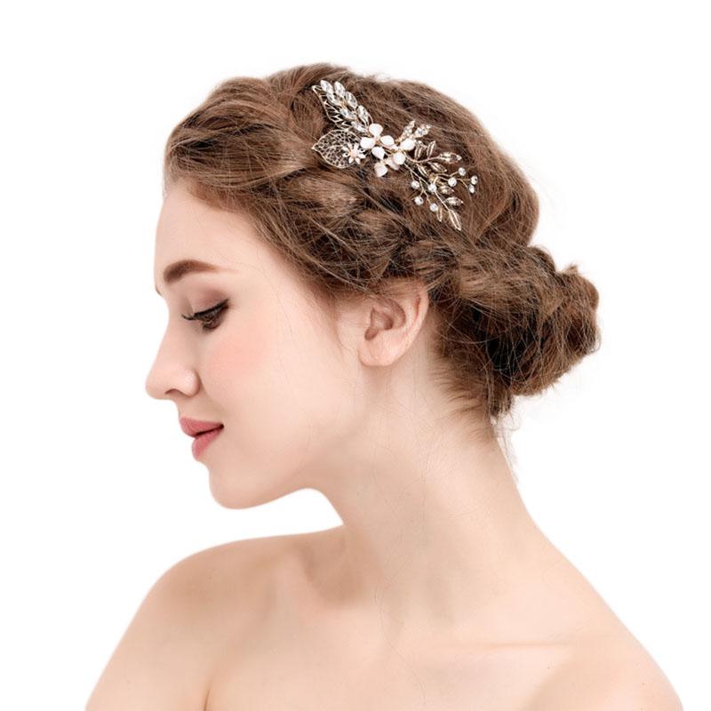

Hot Sale Gold Leaf Flower Rhinestone Crystal Bridal Hair Combs Wedding Hair Clip Headpiece Jewelry Accessories B