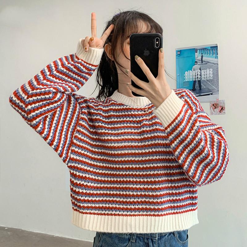 red and green striped sweater