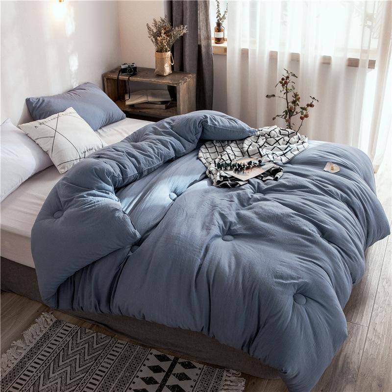 

Thicken Duvet 100% Washed Cotton Soft Pure Color Quilts 220*240cm Bed Home Bedding Winter Four Season Spring Autumn Blankets, Yellow