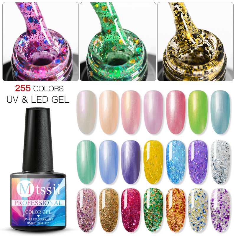 

Mtssii 7ML Sweet Color Gel Nail Polish Glitter Shiny Glitter Sequin Semi Permanent Soak Off UV LED Gel Nail Polish For Manicures, As04058