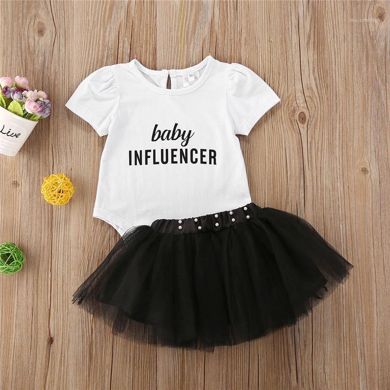 

Newborn Infant Baby Girls Clothes Sets Letter Print White Short Sleeve Bodysuits Pearl Lace Tutu Skirts 2Pcs Outfits 0-24M1, As pic