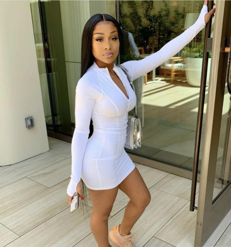 

Elegant Solid Bodycon Women Dress Sexy Zipper Long Sleeve Mini Women Dress Striped White Tight Club Party Dress 2020 Clothing Y0118, Black;gray