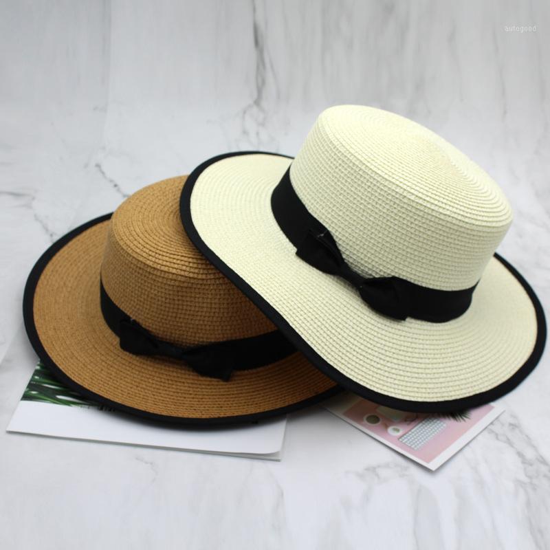 

Wide Brim Hats Fashion Summer Straw Women Fedoras Jazz Hat Panama Beach Lady Flat Top Sun Chapeau1, White