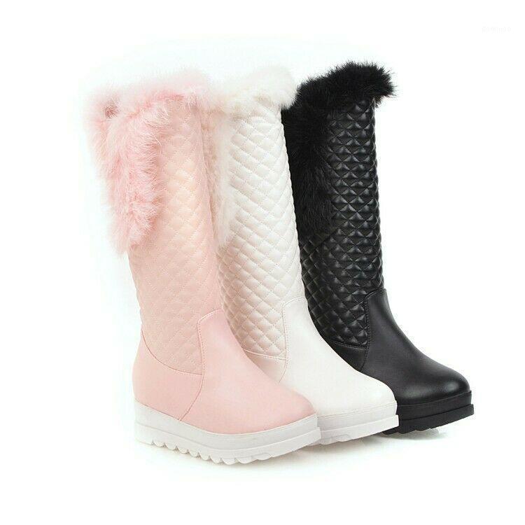 

Winter Warm Womens Mid Calf Knee High Boots Side Zip Platform Wedge Heel Shoes1, White