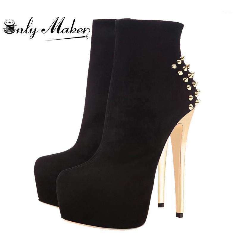 

Onlymaker Ankle Rivet Boots Men Women 16cm High Thin Heel 4cm Platform Fashion Heels Metal Plates Buckle Boots Size US151, Dz0338