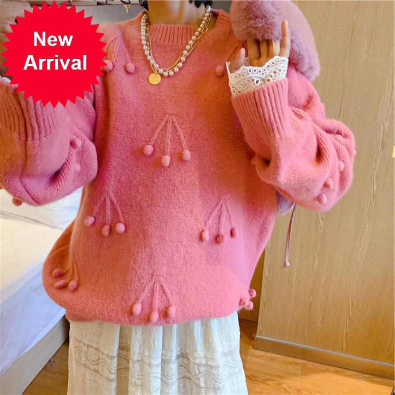 

New New 2021 Winter Cherry Lantern Sleeve Knitted Shirt Half Turtleneck Tall Female Sweater Short Loose Y24U, Beige