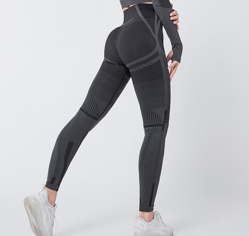 

New fitness sports short-sleeved high-waist peach hip tight leggings, Black