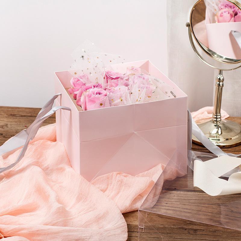 

Lovers' Day Online Celebrity-Color Crystal Cover Carry Bag Window Basket for Flower Arranging Box Transparent Cake Box the Rose1