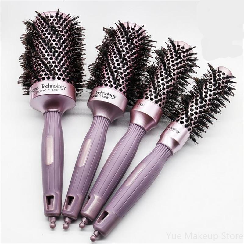 

New 4 Sizes Round Hair Comb Ceramic Brush Boar Bristle Hairdressing Thermal Brush For Hair Curling Barrel Comb Wholesale 30#