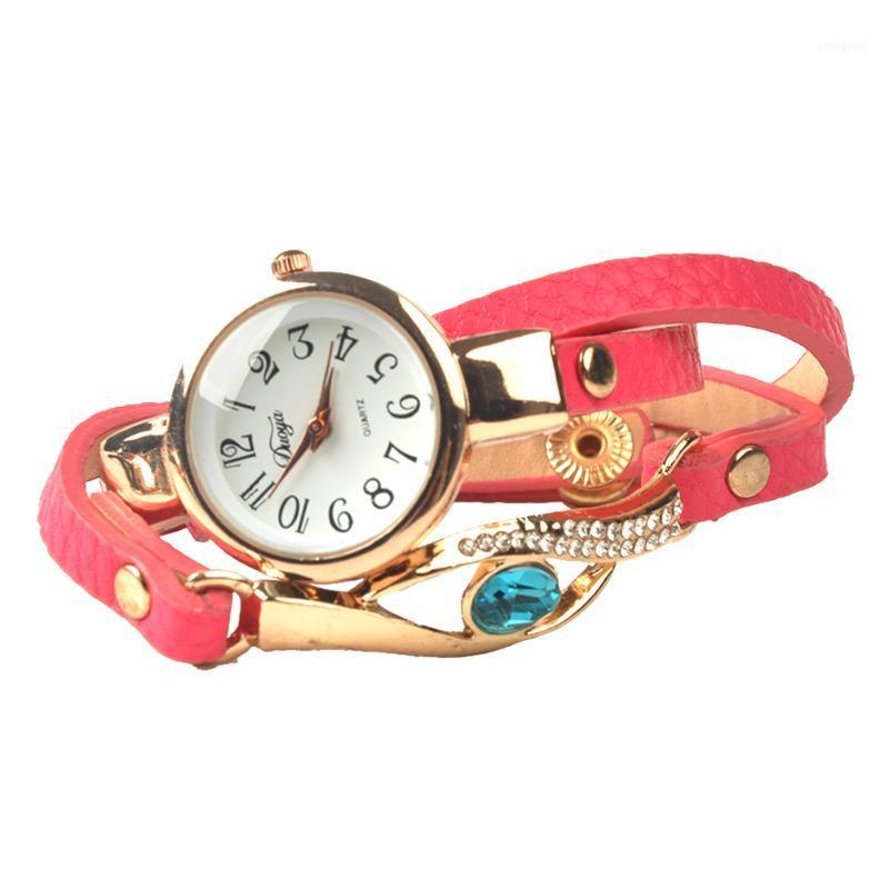 

Wristwatches Girls' Brand Eye Gemstone Luxury Watches Women Gold Bracelet Watch Dress Female PU Leather Electronic Quartz Wristwatches1, Brown