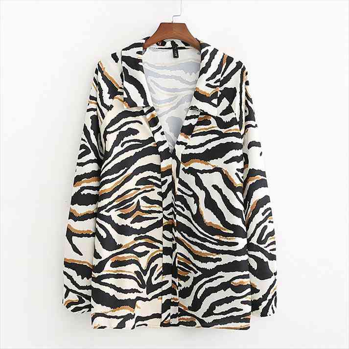 

Women Blouses Zebra Print Loose Stand Collar Top Casual Femininas Blusas Plus Size Long Sleeve Shirts, White