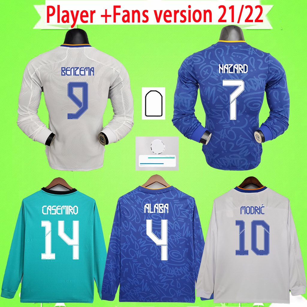 

Player and Fans version 2022 2023 madrId soccer jerseys Long Sleeve Full home away 3rd BALE camiseta Adult mens 22 23 BENZEMA football shirts HAZARD ALABA uniform real, Player 21/22