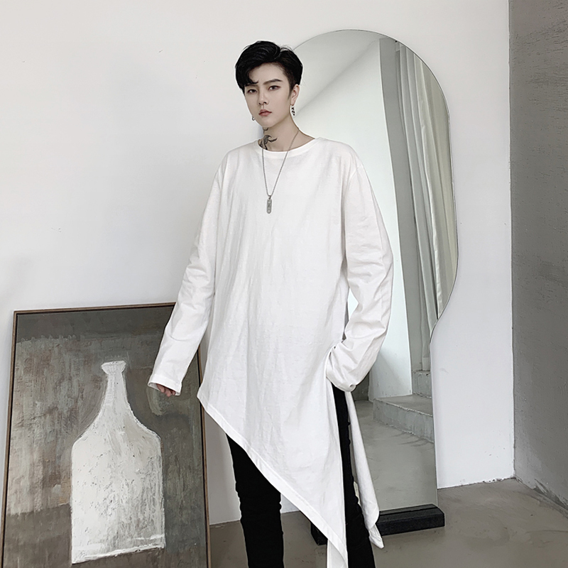 

2021 Fall Irregular Design Sleeve Shirt Hip Hop Side Cleft Shirts of Vintage Gothic Men Long Tops 6y6a, Black