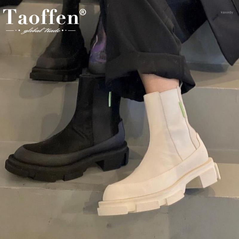 

TAOFFEN New Woman Ankle Boots Thick Bottom Patchwork Shoes Woman Winter Autumn Daily Short Boots Footwear Size 35-401, Black