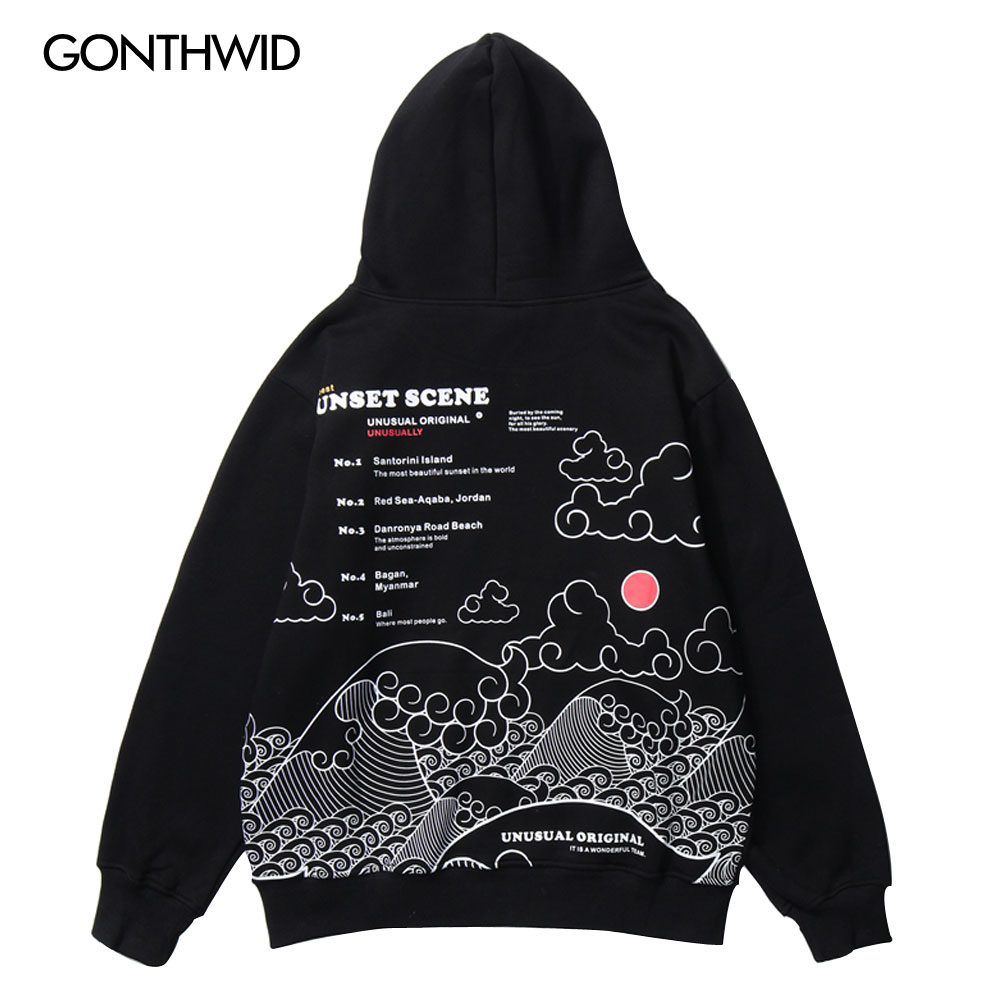 

Harajuku Sunset Scene Print Hoodies Pullover Hooded Sweatshirts Streetwear Mens Hip Hop Casual Hoodie 2020 Fashion Tops, Black