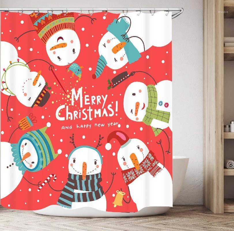 

Christmas Shower Curtain, Happy Round Dance of Snowmen White Snow Christmas Waterproof Polyester Fabric Bathroom Shower Curtain1