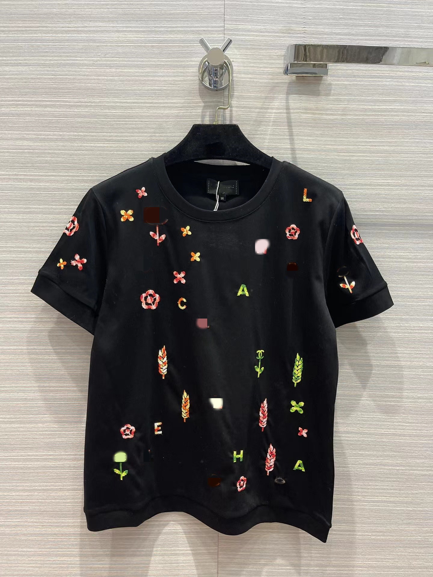 

Milan Runway Tops 2022 Spring Summer O Neck Short Sleeve Print Designer Tees Brand Same Style T-Shirt 0225-16, Black