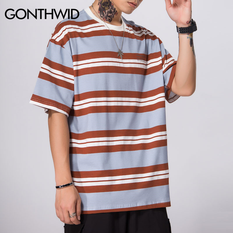 

Striped Short Sleeve T Shirts Casual Loose Streetwear Tshirts Hip Hop Harajuku Fashion Summer Men Tees Hipster Tops, 202219b