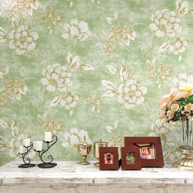 

American Style Wallpaper Vintage Flower 3d Rustic Wall Paper For Walls Non-woven Wallpaper For Living Room Green Floral Paper1, 6109