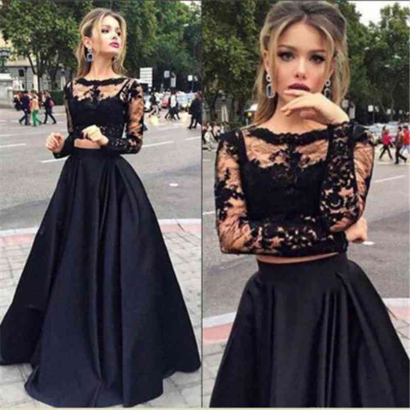 

Women Chiffon Solid Colors Autumn Pretty Vestidos Famale Elegant Lace Hollow Out Dress Long Sleeve Long Party Dress, Black;gray