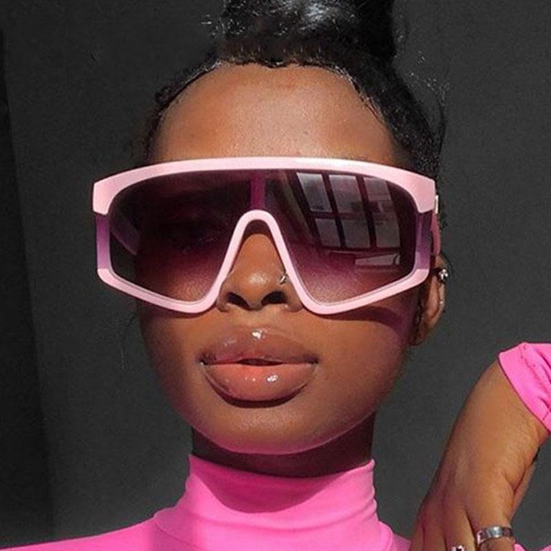 

2021 Oversized Shades Women Sunglasses Fashion Square Eyewear Big Frame Sun Glasses One-Piece Rivet Goggles UV400