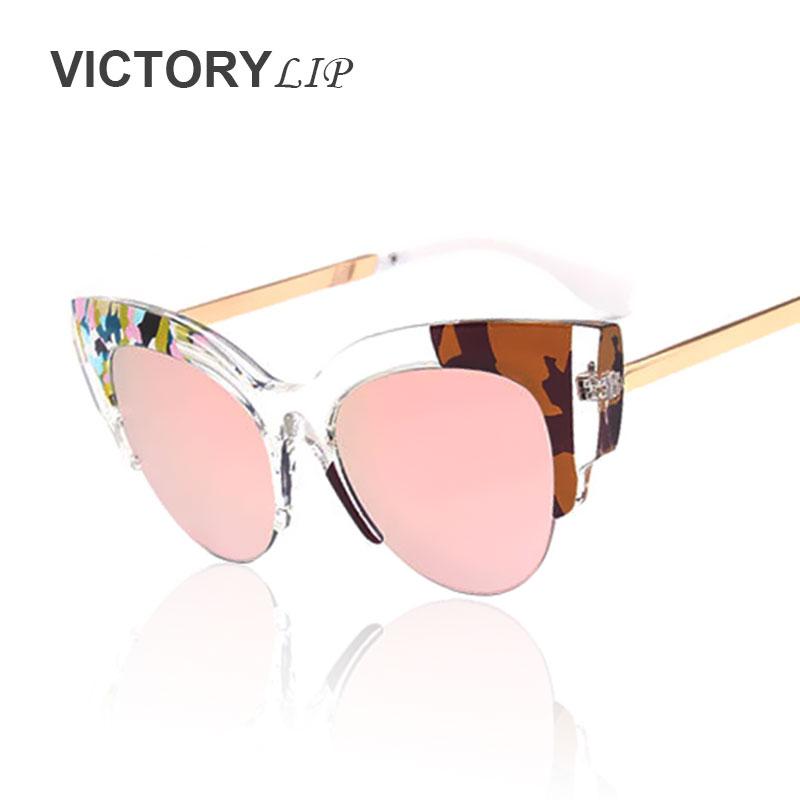 

VictoryLip Vintage New Flowers Clear Frame Cat eye Brand Designer Cateye Sunglasses women Retro Mirror Sun glasses Lady female