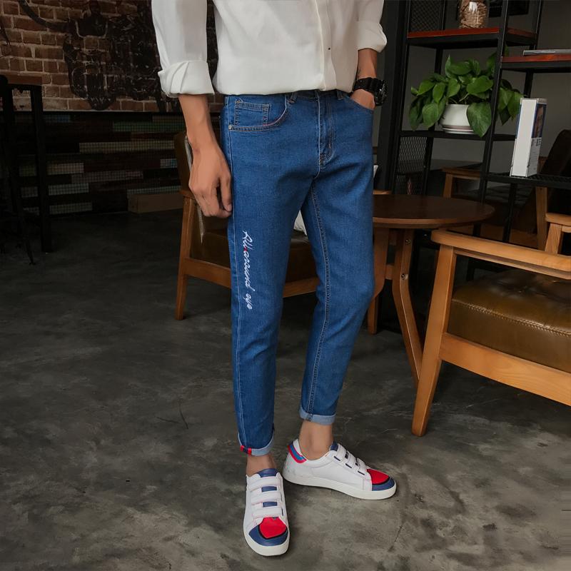 

2020 new summer jeans men brand clothing solid pencil denim pants Ankle-Length male stretch trousers 502, Black