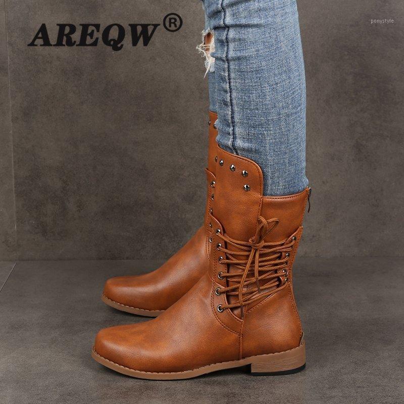 

2020 Women Boots Autumn Winter Punk Leather Boots Women Zipper Cross-tied Riding High Shoes Woman1, Black