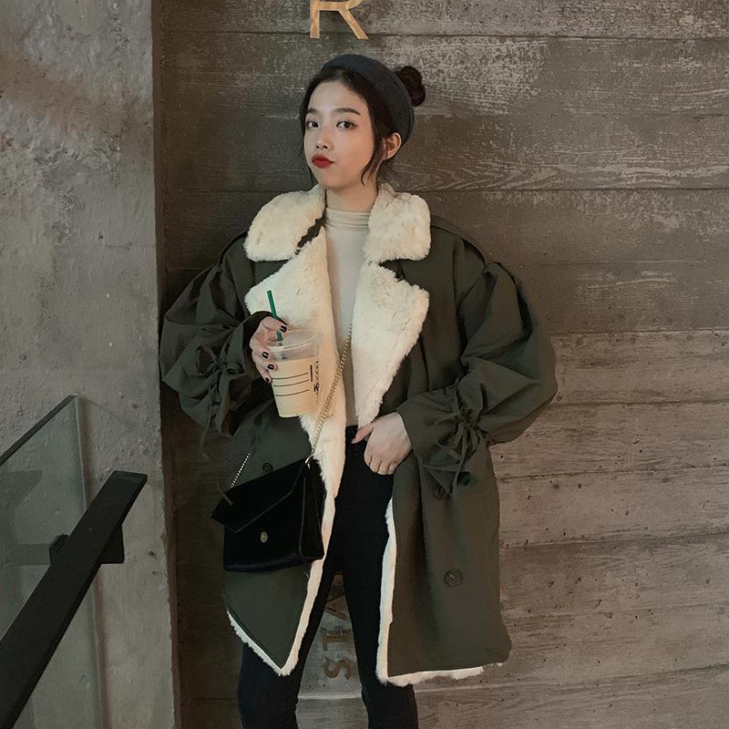 

2020 Long Coat Women Double Breasted Faux Lamb Fur Jacket Warm Thick Fashion Loose Plush Coat Winter Jacket Women Teddy, Coffee color