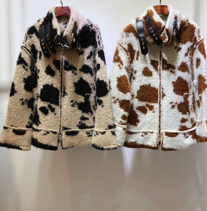 

2021 New Ladies High Quality Fashion Long Sleeve Stand Collar Printed Knit Jacket 1231