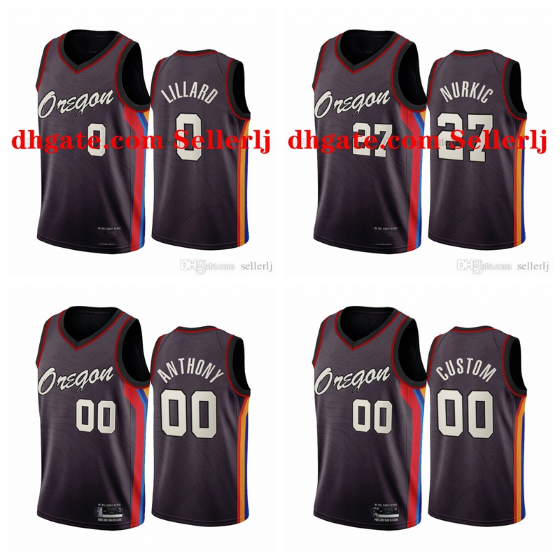 

Portland Trail Blazers MEN Damian Lillard C.J. McCollum Carmelo Anthony Jusuf Nurkic Chocolate City Oregon Basketball Jersey, Black;red